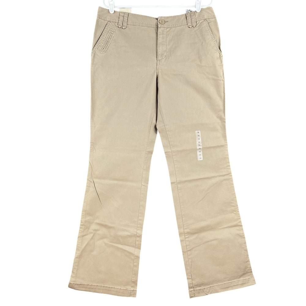 St. John's Bay Women's Brown Casual Pants Size 14 Boot Cut Mid Rise Stretch NWT